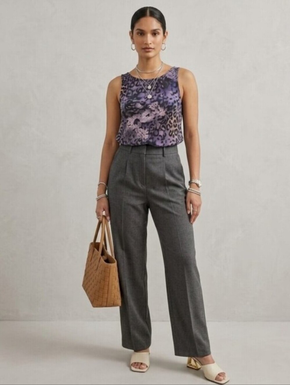 Ninety Women's Size SP Purple Animal Floral Print Sleeveless Blouse